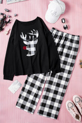 Christmas Plaid Reindeer Graphic Top and Pants Lounge Set - Shah S. Sahota
